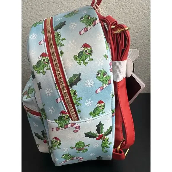 Loungefly Disney Tangled Rapunzel PASCAL Holiday Christmas Blue Backpack New - Picture 3 of 3